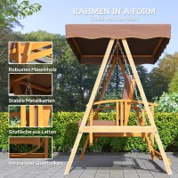 Outsunny Huśtawka Ogrodowa z Daszkiem, Drewniana, z Funkcją Leżanki, na 3 Osoby, Brąz(m-6)