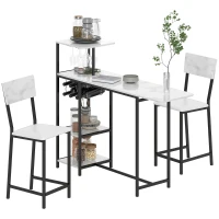 HOMCOM Ensemble table de bar avec tabourets, abattant pliant, casiers à vin, porte-verres, étagères et repose-pieds, blanc(m-1)
