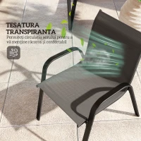 Outsunny Set Mobilier de Grădină din 4 Piese cu Canapea, 2 Scaune Stivuibile și Măsuță de Cafea, 113x66x79 cm, Negru(m-6)