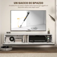 HOMCOM Mobile TV Sospeso con Armadietti con Ante a Ribalta in Legno, 160x35x30 cm, Bianco Lucido(m-5)