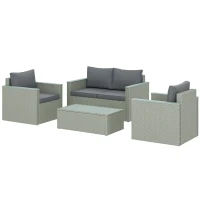 Outsunny Four-Piece Rattan Sofa Set, with Wood-Top Table(m-11)