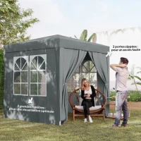 Outsunny Tonnelle de jardin extérieure tonnelle pliante pop-up réglable en hauteur protection UV 2 x 2 m gris(m-7)