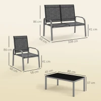 Outsunny Set de Mobilier de Grădină din 4 Piese cu Canapea, 2 Scaune și Masă de Cafea, 108x66x86 cm, Negru(m-3)