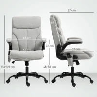 HOMCOM Silla de Oficina con Masaje Altura Ajustable y Reposabrazos Abatibles Tapizado Transpirable 66x67x113-121 cm Gris(m-3)