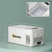 Outsunny Geleira Portátil Elétrica 16,8L 12V-220V Mini Geleira com Compressor Luz LED Ecrã Digital Modos ECO e MAX de -20℃ a +20℃ 59x32x26 cm Creme(m-3)