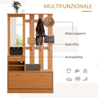 HOMCOM Set Mobili Ingresso Moderno con Scarpiera e Specchio, Appendiabiti da Ingresso con 6 Ganci, 2 Ripiani Regolabili e Cassetti in Legno per Corridoio, 90x24x177 cm, Legno(m-4)