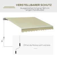 Outsunny Markise Sonnendach Sonnenschutz, wetterbeständig, 2,95 m x 2,5 m, Cremeweiß(m-6)