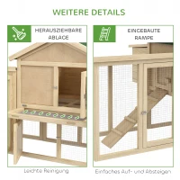 PawHut Hühnerstall mit Freigehege, inkl. Nistkasten, Rampe und Bodenwanne Tannenholz Naturholz(m-7)