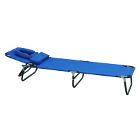 Outsunny Espreguiçadeira Dobrável com Encosto Ajustável em 4 Posições Espreguiçadeira de Jardim com Almofada Estrutura de Aço Tecido Oxford para Acampamento Praia Terraço 190x56x28cm Azul(m-11)