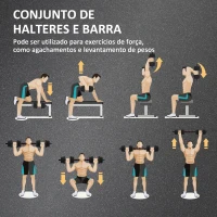 HOMCOM Conjunto de Halteres de 20 kg 2 em 1 com Barras de Conexão e Barra de Extensão Treinamento de Força e Levantamento de Pesos Preto(m-4)