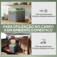 Outsunny Geleira Portátil Elétrica 24,2L -20℃ a +20 ℃ 12V/24V Mini Geleira com Rodas Compressor e Ecrã LED Tátil 60,2x33,4x41,4 cm Cinza e Verde(m-5)