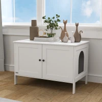PawHut Katzenklo-Schrank Katzenhaus mit Tür Trennwand Katzentoilette für große Katzen 80 x 51 x 54 cm Weiß(m-8)