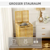 HOMCOM Bamboe Wasmand 63 L met Deksel en Uitneembare Waszak, Stok 44 x 37 x 62,5 cm in Natuurhout(m-4)