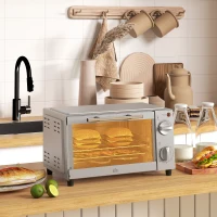 HOMCOM Mini Oven, 9L Countertop Electric Grill, Toaster Oven with Adjustable Temperature, Timer, Dishwasher Safe Baking Tray and Wire Rack, 750W, Silver(m-2)