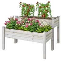 Outsunny Jardiniera de Exterior cu 2 Niveluri din Lemn de Brad cu Orificii de Scurgere, 115x114x76 cm, culoar Lemn natur(m-10)