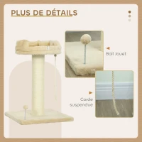 PawHut Arbre à chat grattoir design jeu boule et cordelette suspendue+ plateforme peluche - 55 x 55 x 83 cm - sisal beige(m-5)