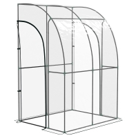 Outsunny Serre de Jardin adossée serre adossée 2 portes zippées enroulables acier PVC transparent