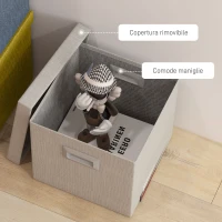 HOMCOM Set 4 Scatole per Armadi in Tessuto con Coperchio e Pieghevoli 30x30x29cm, Blu, Crema, Verde e Grigio Chiaro(m-5)