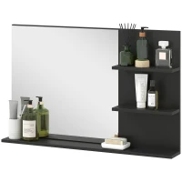 kleankin Specchio Bagno Moderno con 2 Ripiani Laterali e Ripiano Inferiore, in Legno e Vetro, 75x10x48 cm, Nero(m-10)