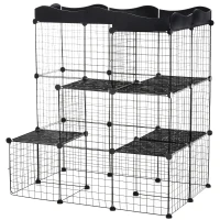 PawHut Recinto per Animali Domestici Modulabile e Multilivello con Rampa e 2 Porte in Acciaio e PP, 105x70x116 cm, Nero(m-1)