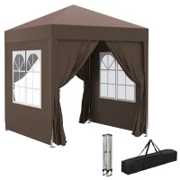 Outsunny Tonnelle de jardin extérieure tonnelle pliante pop-up réglable en hauteur protection UV 2 x 2 m marron(m-1)