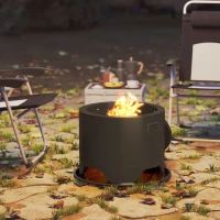 Outsunny Outdoor Round Fire Pit with Lid and Fire Poker - Black(m-8)