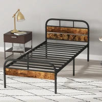 HOMCOM Industrial-Style Single Bed Frame - Black/Brown(m-8)
