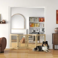 PawHut Vrijstaand hondenhek, 4 panelen, flexibel, grenenhout, 204L x 36B x 75H cm, natuurlijk hout(m-11)