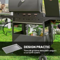 Outsunny Grătar pe Gaz cu Dulăpior, Capac, Măsuță Laterală și Tavă de Colectare a Grăsimii, 129,5x56x110 cm, Negru(m-7)