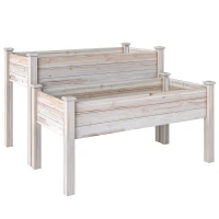 Outsunny Jardiniera de Exterior cu 2 Niveluri din Lemn de Brad cu Orificii de Scurgere, 115x114x76 cm, culoar Lemn natur(m-11)