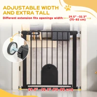 PawHut Dog Gate with Cat Flap Pet Safety Gate Barrier, Stair Pressure Fit, Auto Close, Double Locking, for Doorways, Hallways, 75-82 cm Black(m-7)