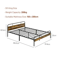 HOMCOM Industrial-Style King Bed Frame - Black/Brown(m-3)