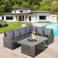 Outsunny Salon de Gradina Set 3 Buc 2 Canapele de Exterior 1 Masa Ratan Gri(m-10)