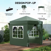 Outsunny Tonnelle de jardin extérieure tonnelle pliante pop-up réglable en hauteur protection UV 2 x 2 m vert foncé(m-4)