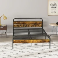 HOMCOM Industrial-Style Double Bed Frame - Black/Brown(m-9)