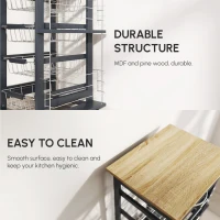 HOMCOM Rolling Kitchen Cart, Utility Storage Cart with 4 Basket Drawers & Side Racks, Wheels for Dining Room, Grey(m-7)