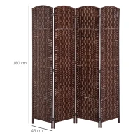 HOMCOM Paravent en bois séparateur de pièce closion de séparation pliable 4 panneaux 180 x 190 cm marron(m-3)