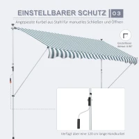 Outsunny Klemmarmmarkise mit Faltarm Höhenverstellbar Wetterbeständig 300 cm × 150 cm x 280 cm blau + weiß(m-6)
