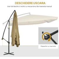 Outsunny Umbrelă Excentrică cu Plasă Anti-Țânțari, Acoperiș Reglabil, Bază și Orificii de Ventilație, 295x295x260 cm, Bej(m-5)