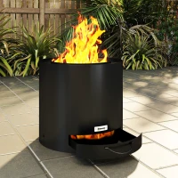 Outsunny Braseiro Exterior Redondo Ø45x42 cm de Aço Braseiro de Jardim com Bandeja para Cinzas e Atizador Protetor de Faíscas Preto(m-9)