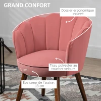 HOMCOM Fauteuil Coquillage Fauteuil de Salon Chambre avec Dossier et Coussin Aspect Velours Pieds en Bois hévéa dim. 66L x 66l x 78,5H cm, Rose(m-5)