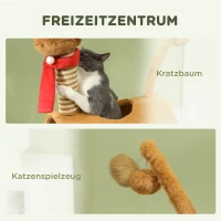 PawHut Krabpaal 98 cm Kattentoren in Hertontwerp met Speelhol, Speelbal, Jutepalen, Bruin(m-4)