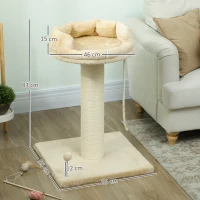 PawHut Arranhador para Gatos de 2 Níveis com Plataforma Bola com Mola Corda Suspensa e Poste de Sisal 55x55x83 cm Bege(m-3)