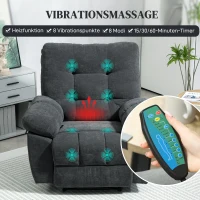 HOMCOM Recliner-Sessel, Massage-Polstersessel mit 8 Vibrationspunkten, verstellbare Fußstütze, Seitentasche, Lehnsessel, Grau(m-4)