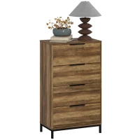 HOMCOM Cómoda de 4 Gavetas Cómoda para Dormitório Alta com Puxadores Metálicos Cómoda Estreita para 62x35x105 cm Castanho Rústico(m-10)