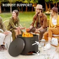 Outsunny Outdoor Round Fire Pit with Lid and Fire Poker - Black(m-5)