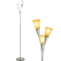 HOMCOM 3-Light Upright Floor Lamps for Living Room, Modern Standing Lamp for Bedroom with Steel Base, Bulb not Included, Silver(m-10)