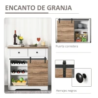 HOMCOM Mueble de Cocina con Puerta Corredera de Granero Botellero Cajones y Estantes para Comedor Salón 80x39x86 cm Blanco(m-5)