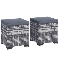Outsunny Set of 2 Rattan Storage Ottoman, Outdoor Footstool with Removable Cushions, Garden Storage Seat for Balcony, Porch, Living Room, Dark Grey