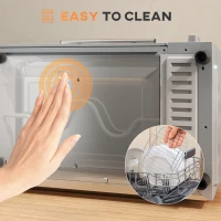 HOMCOM Mini Oven, 9L Countertop Electric Grill, Toaster Oven with Adjustable Temperature, Timer, Dishwasher Safe Baking Tray and Wire Rack, 750W, Silver(m-8)